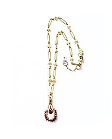 Lock and Key Bronze Wrapped Loop Garnet Pendant Necklace