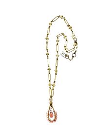 Lock and Key Bronze Wrapped Loop Strawberry Quartz Pendant Necklace