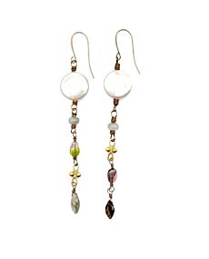 Lock and Key Coin Pearl & Tourmaline Earrings