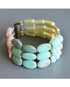 David Aubrey Blush Pink, Turquoise, and Yellow Jade Bracelet