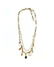 Lock and Key Double Strand Tourmaline & Pearl Charm Necklace