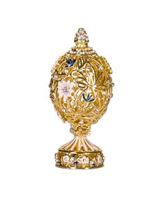 Fabergé Flowers and Butterfly Carved Gold Egg