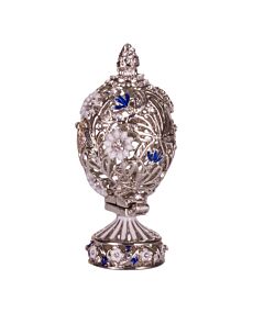 Fabergé Flowers and Butterfly Carved Silver Egg