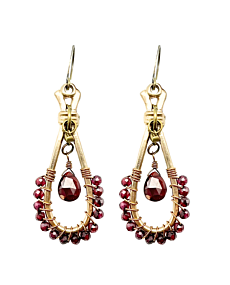 Lock and Key Teardrop Garnet Earrings