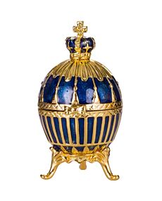 Fabergé Imperial Crown Blue Ribbed Easter Egg Trinket Jewel Box