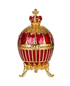 Fabergé Imperial Crown Red Ribbed Easter Egg Trinket Jewel Box