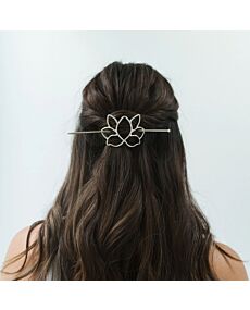 Kairavini Lotus Silver Hair Slide with Stick