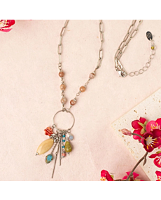 Anne Vaughan Leilani Peach Moonstone Tassel Necklace