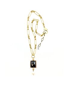 Lock & Key Rectangle Cut Gemstone with Pearl Drop Necklace