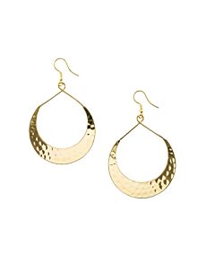 Lunar Crescent Hammered Shiny Gold Hoop Earrings