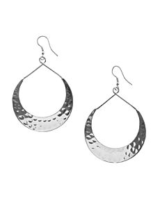 Lunar Crescent Hammered Shiny Silver Hoop Earrings