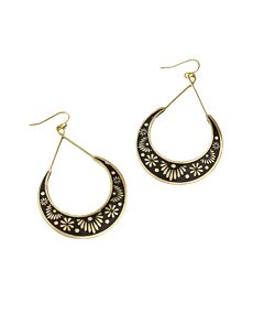 Nisha Crescent Moon Hoop Earrings - Gold, Black