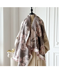 Peonies Reversible Gray & Pink Wrap