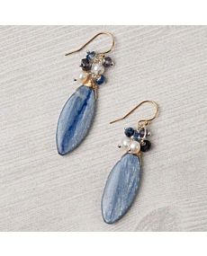 Anne Vaughan Seaside Kyanite Briolette, Pearl, Iolite Cluster Earrings