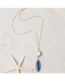 Anne Vaughan Seaside Freshwater Pearl, Kyanite Drop Focal Necklace