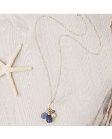 Anne Vaughan Seaside Iolite, Freshwater Pearl, Kyanite Cluster Necklace
