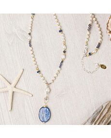 Anne Vaughan Seaside Kyanite, Freshwater Pearl, Iolite Collage Focal Necklace