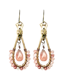 Lock and Key Teardrop Strawberry Quartz Earrings