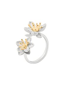 Twin Lotus Silver Adjustable Ring