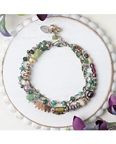 Water Lily Czech Glass, Muscovite, Prehnite Multistrand Bracelet