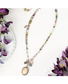 Water Lily Roman Glass and Prehnite Necklace