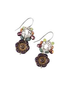 Water Lily Roman Glass, Czech Glass Cluster Earrings