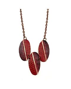 Copper Patina Necklace - Red Feathers and Circles