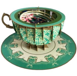 3D Teacup Sparrows Popup Greeting Card