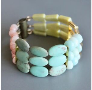 David Aubrey Blush Pink, Turquoise, and Yellow Jade Bracelet