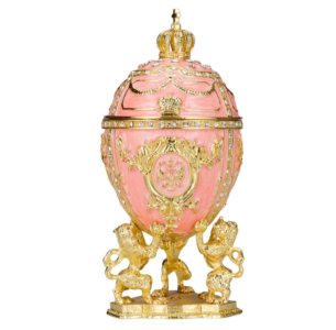 Fabergé Egg Lion Trinket Pink Jewel Box