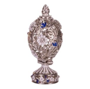 Fabergé Flowers and Butterfly Carved Silver Egg