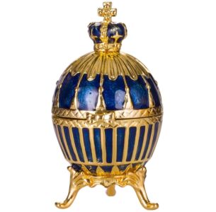 Fabergé Imperial Crown Blue Ribbed Easter Egg Trinket Jewel Box