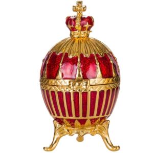 Fabergé Imperial Crown Red Ribbed Easter Egg Trinket Jewel Box