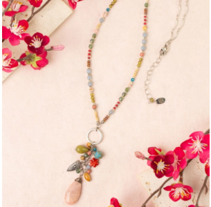 Anne Vaughan Czech Glass Olive Jade Cluster Necklace