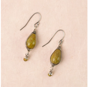 Anne Vaughan Leilani Olive Jade Herringbone Earrings