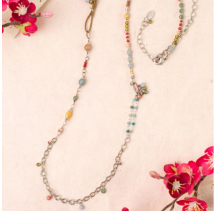 Anne Vaughan Leilani Peach Moonstone Collage Necklace