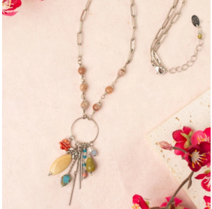 Anne Vaughan Leilani Peach Moonstone Tassel Necklace