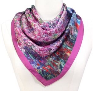 Monet Garden Square Satin Chiffon Scarf