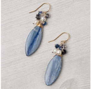 Anne Vaughan Seaside Kyanite Briolette, Pearl, Iolite Cluster Earrings