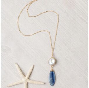 Anne Vaughan Seaside Freshwater Pearl, Kyanite Drop Focal Necklace