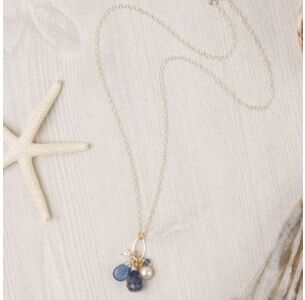 Anne Vaughan Seaside Iolite, Freshwater Pearl, Kyanite Cluster Necklace