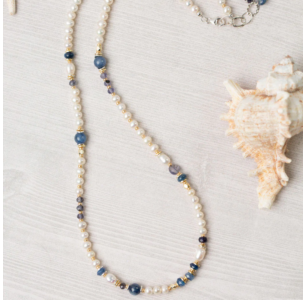 Anne Vaughan Seaside Freshwater Pearl, Kyanite, Iolite Collage Necklace