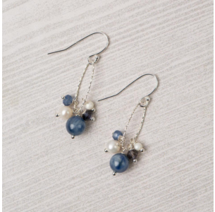 Anne Vaughan Seaside Kyanite, Pearl, Iolite Cluster Earrings