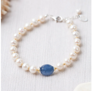 Anne Vaughan Seaside Freshwater Pearl, Kyanite Simple Bracelet
