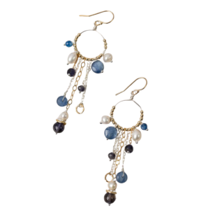 Anne Vaughan Seaside Pearl, Kyanite, Iolite Statement Earrings